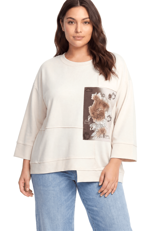 Çiçek Baskı Detaylı Modal Bluz-KREM