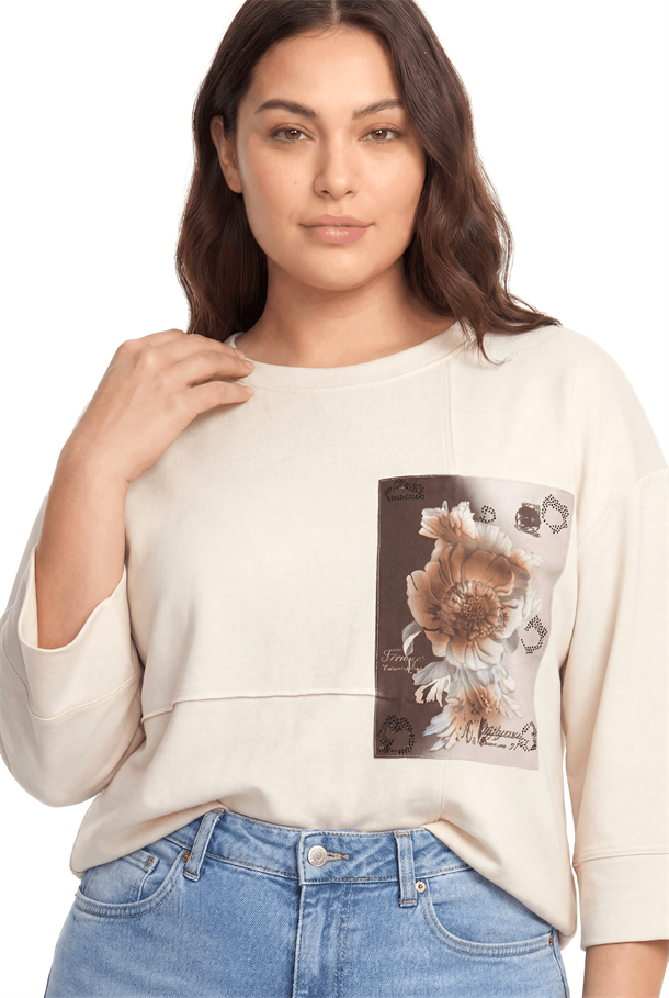 Çiçek Baskı Detaylı Modal Bluz-KREM