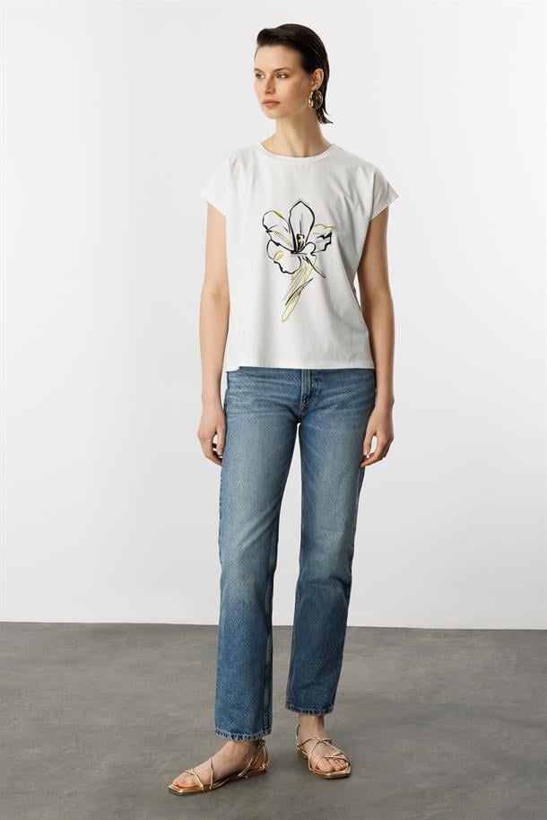 Çiçek Baskı Pamuklu Bluz-Y.YEŞİLİ