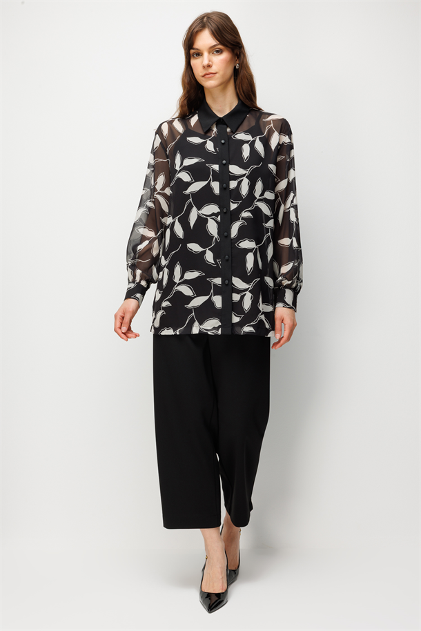 Çiçek Desenli Şifon Gömlek Takım-