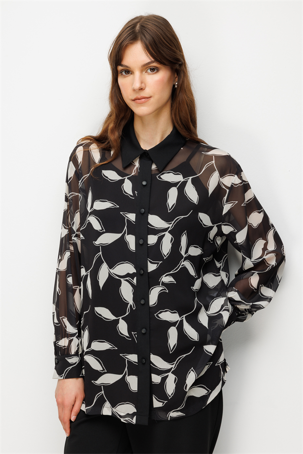 Çiçek Desenli Şifon Gömlek Takım-