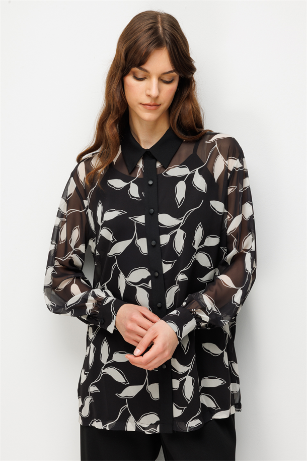 Çiçek Desenli Şifon Gömlek Takım-