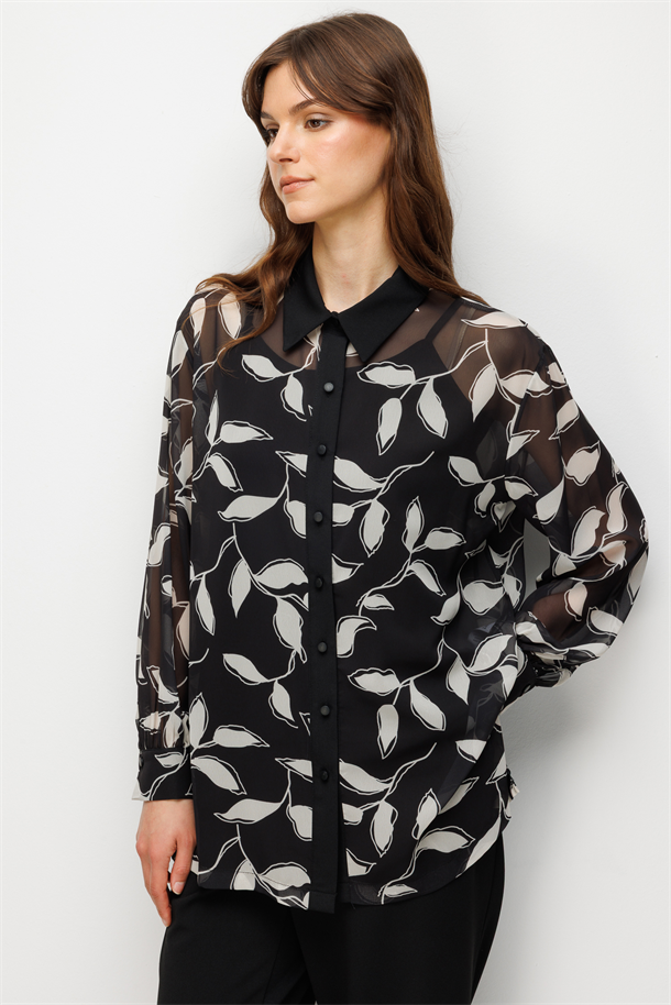 Çiçek Desenli Şifon Gömlek Takım-