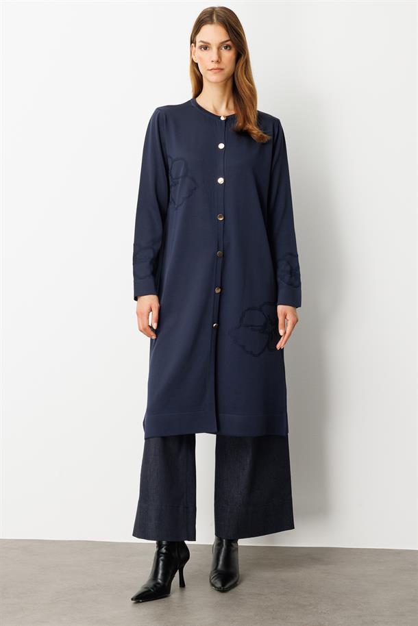 Çiçek Desenli Uzun Triko Hırka-LACI