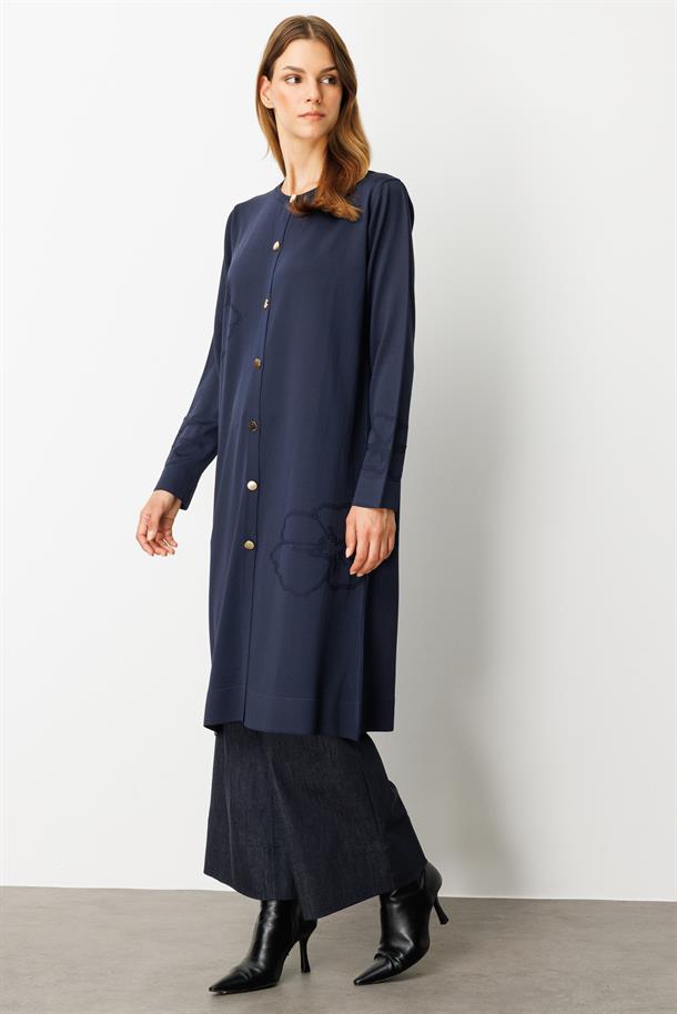 Çiçek Desenli Uzun Triko Hırka-LACI