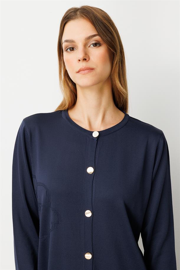 Çiçek Desenli Uzun Triko Hırka-LACI