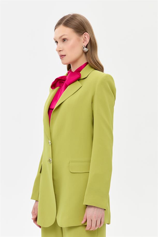 Çift Düğmeli Cep Detaylı Krep Ceket-Y.YEŞİLİ