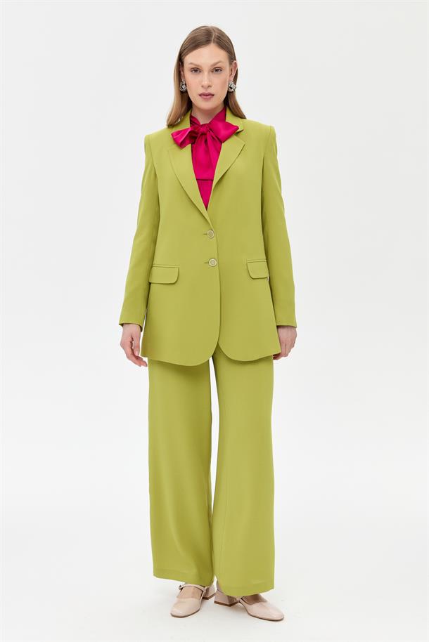 Çift Düğmeli Cep Detaylı Krep Ceket-Y.YEŞİLİ