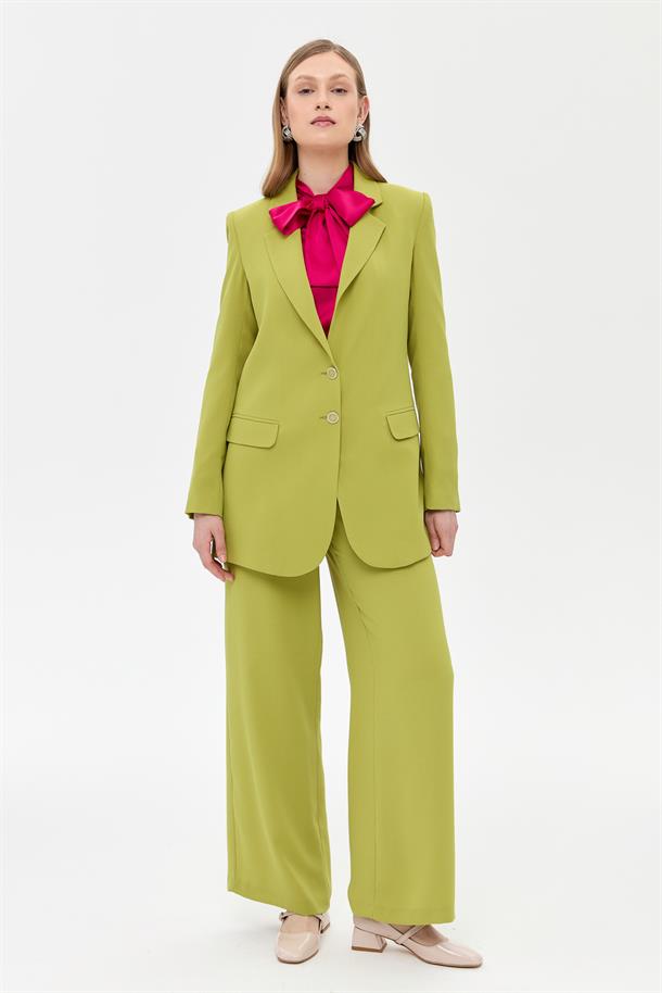 Çift Düğmeli Cep Detaylı Krep Ceket-Y.YEŞİLİ