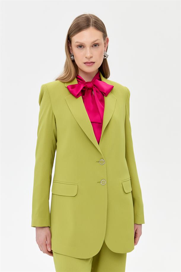 Çift Düğmeli Cep Detaylı Krep Ceket-Y.YEŞİLİ