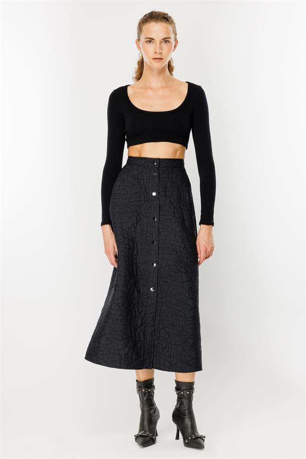 Çıtçıtlı Kapitone Etek-SİYAH