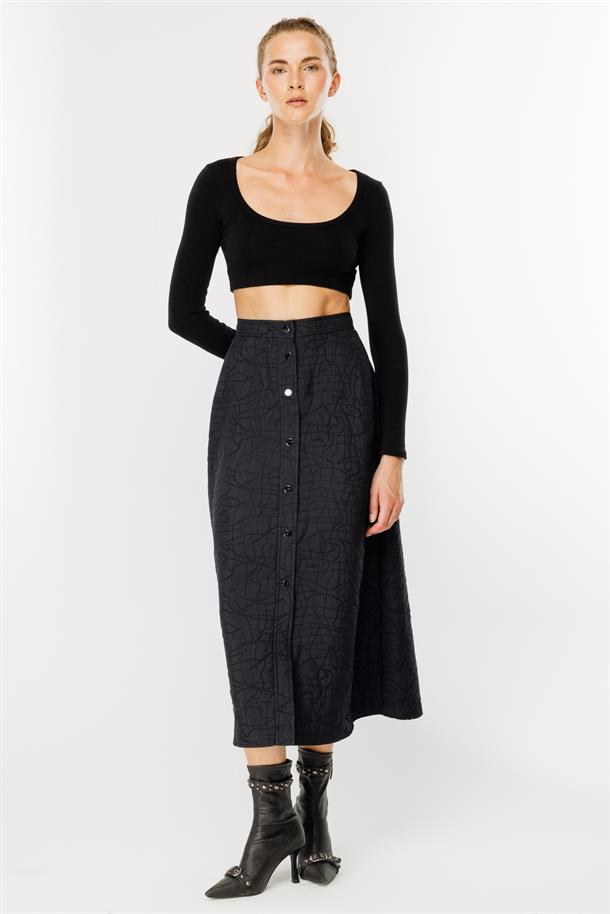 Çıtçıtlı Kapitone Etek-SİYAH