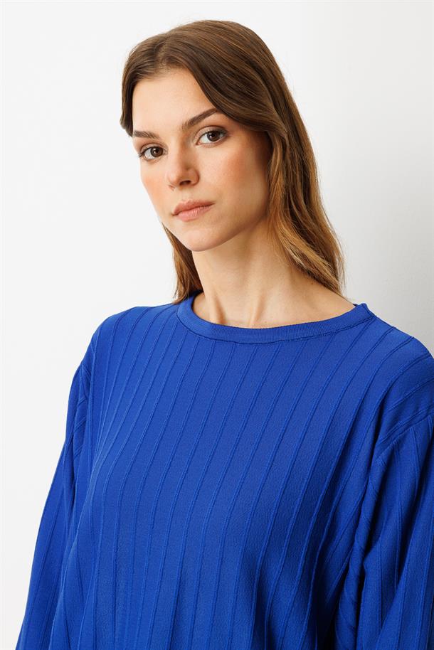 Çizgi Desen Pamuklu Triko Tunik-SAX