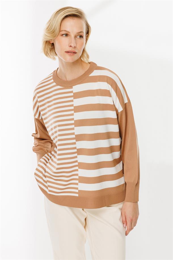 Çizgi Desenli Kazak-CAMEL