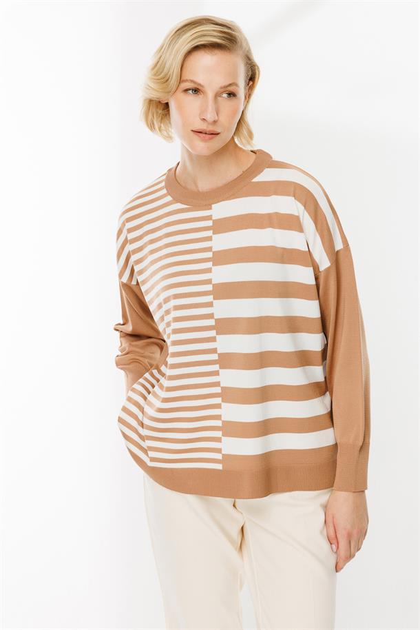 Çizgi Desenli Kazak-CAMEL