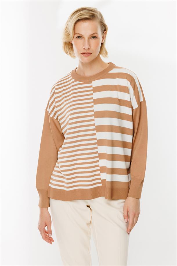 Çizgi Desenli Kazak-CAMEL