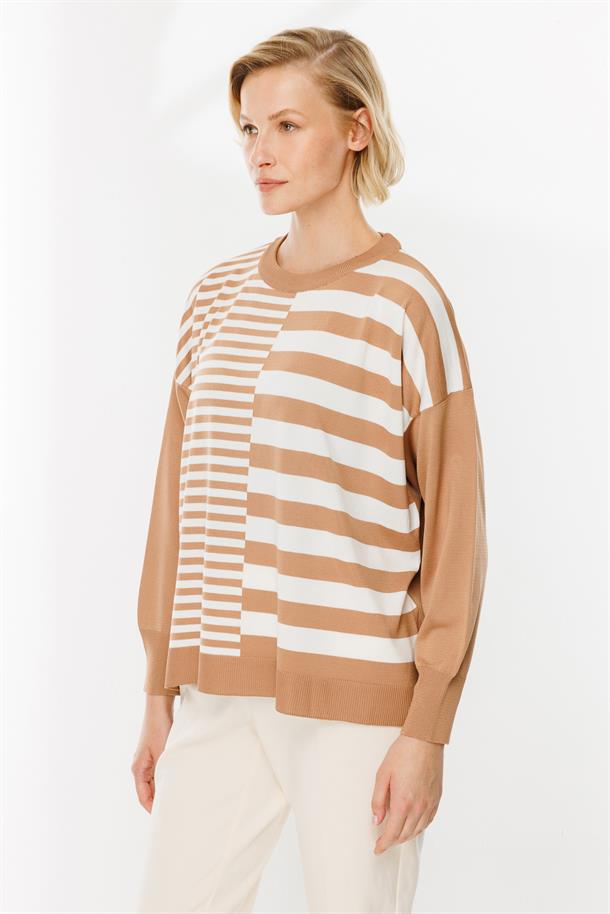 Çizgi Desenli Kazak-CAMEL