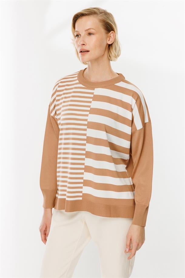 Çizgi Desenli Kazak-CAMEL