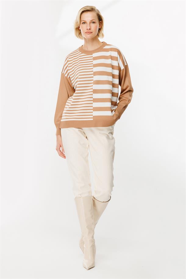 Çizgi Desenli Kazak-CAMEL