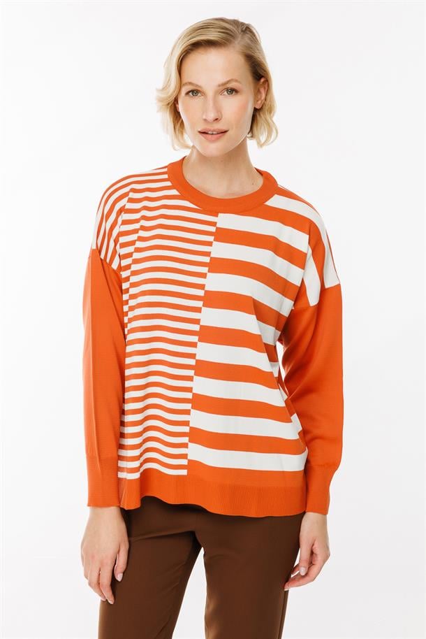 Çizgi Desenli Kazak-ŞEFTALİ