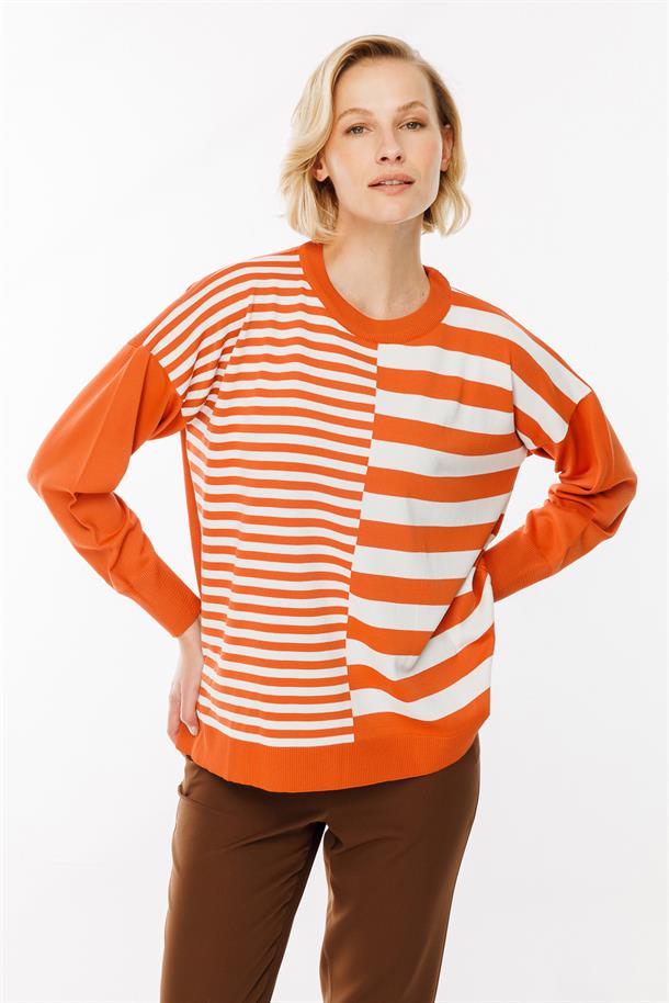 Çizgi Desenli Kazak-ŞEFTALİ