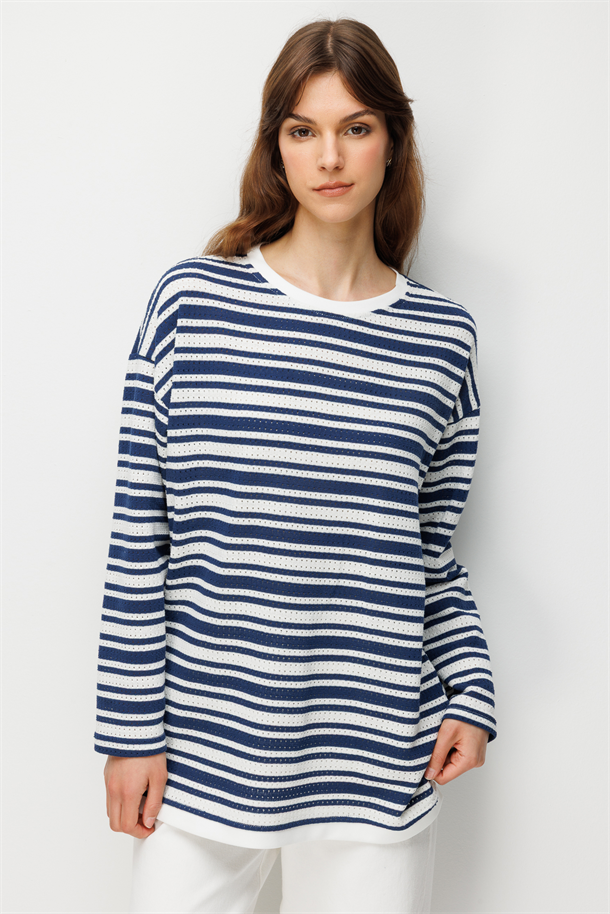 Çizgi Detay Pamuklu Bluz-LACI