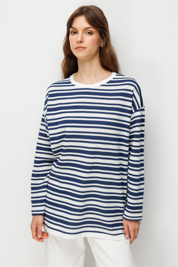 Çizgi Detay Pamuklu Bluz-LACI