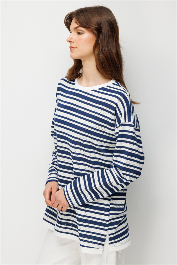 Çizgi Detay Pamuklu Bluz-LACI