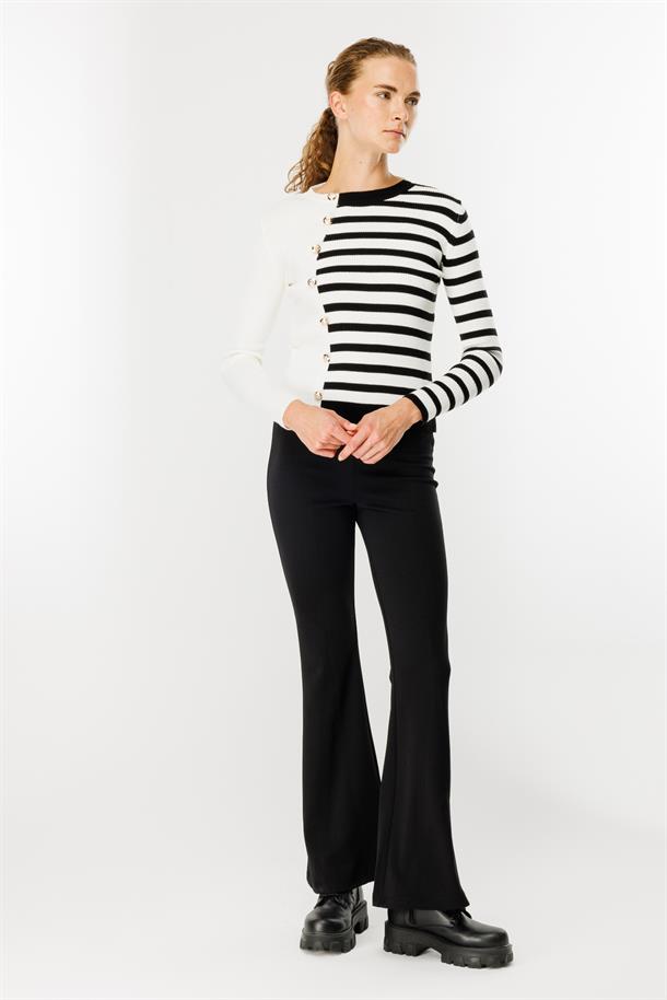 Çizgili Düğme Detaylı Triko Kazak-EKRU