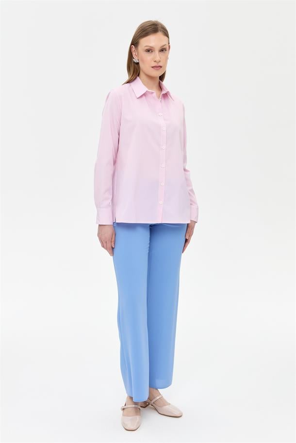 Çizgili Koton Gömlek-PEMBE