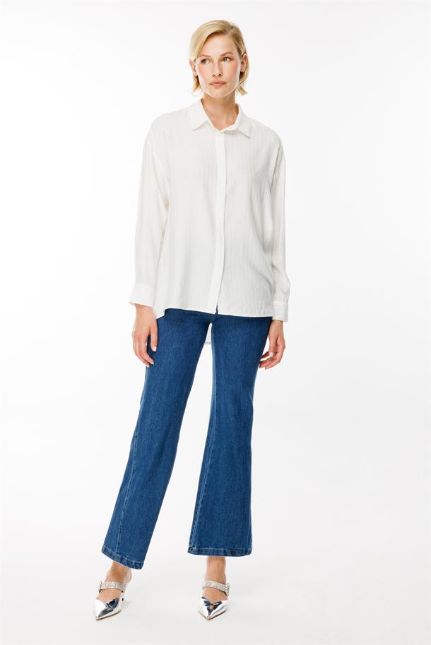 Çizgili Ve Sim Detaylı Gömlek-KEMIK