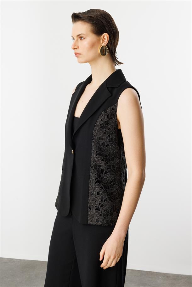 Dantel Detay Yelek-SİYAH