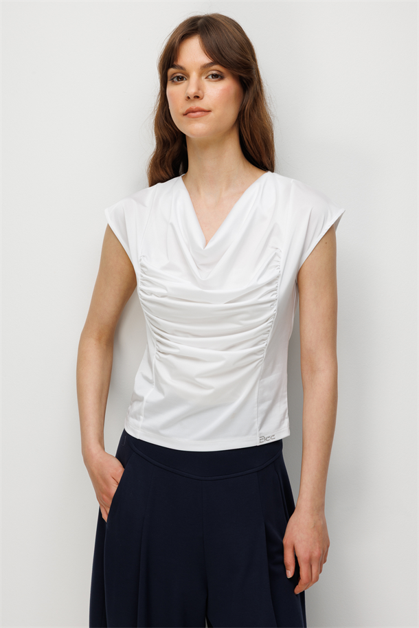 Degaje Yaka Drapeli Bluz-KEMIK