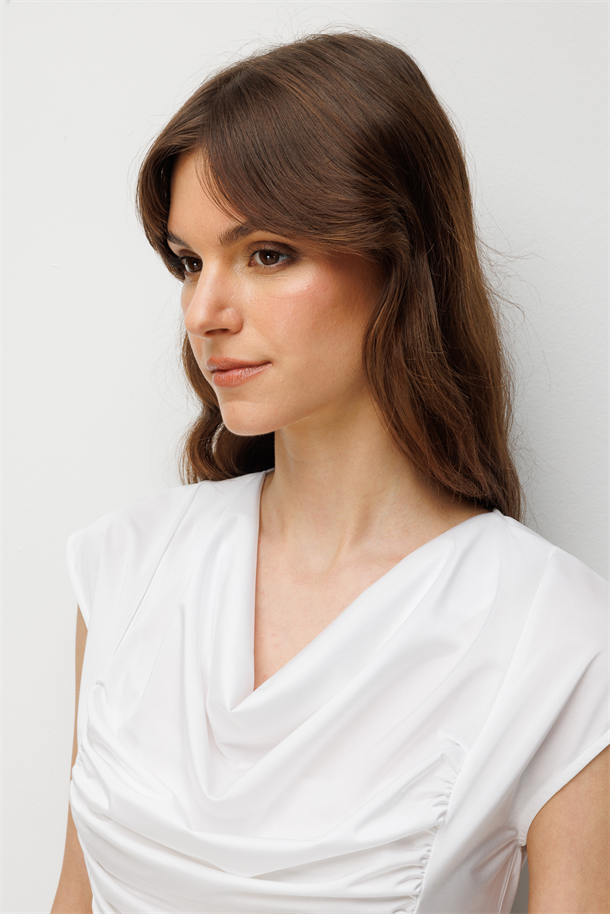 Degaje Yaka Drapeli Bluz-KEMIK