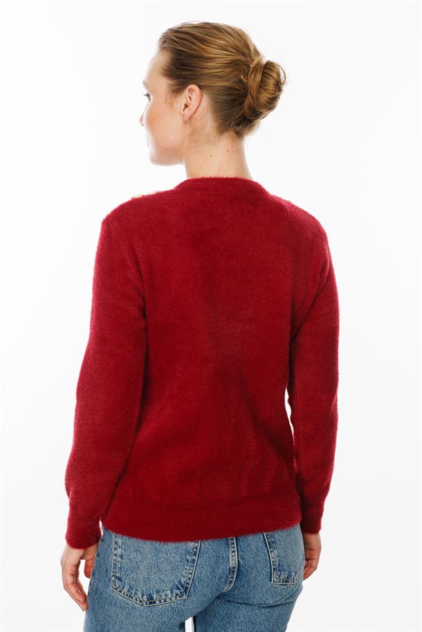 Deniz Kabuğu Detaylı Kazak-KIRMIZI