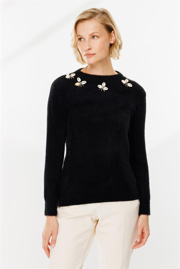 Deniz Kabuğu Detaylı Kazak-SİYAH