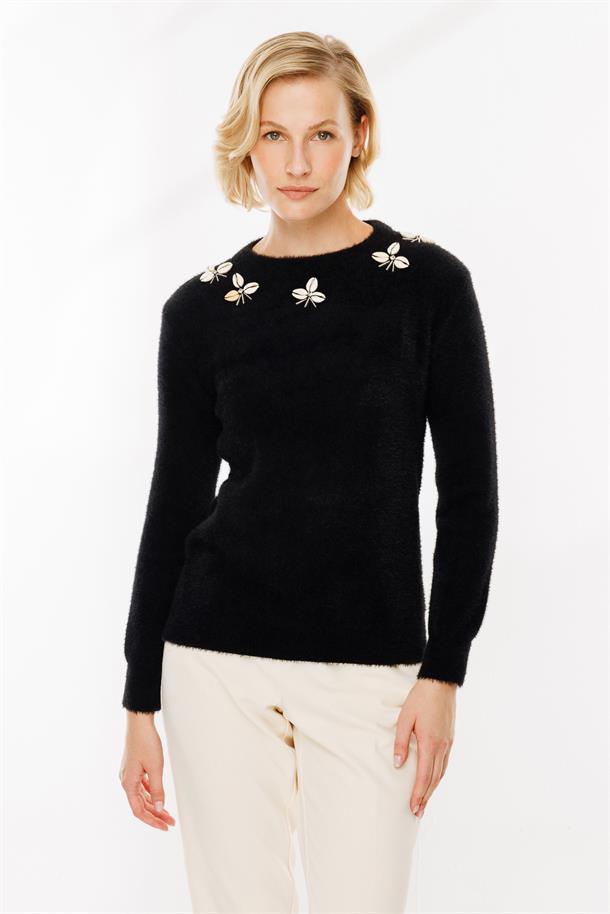 Deniz Kabuğu Detaylı Kazak-SİYAH