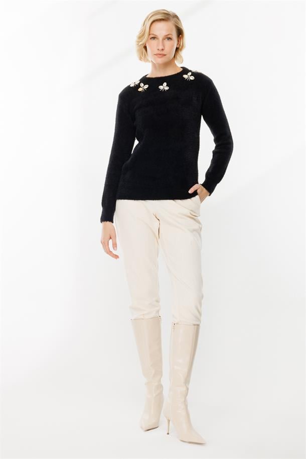 Deniz Kabuğu Detaylı Kazak-SİYAH