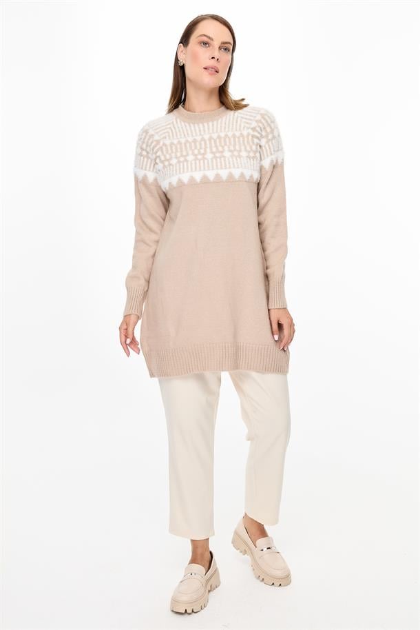 Desen Geçişli Triko Tunik-TAŞ