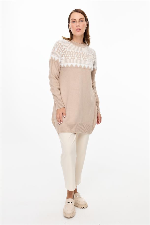 Desen Geçişli Triko Tunik-TAŞ