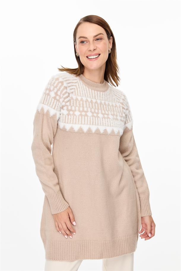 Desen Geçişli Triko Tunik-TAŞ