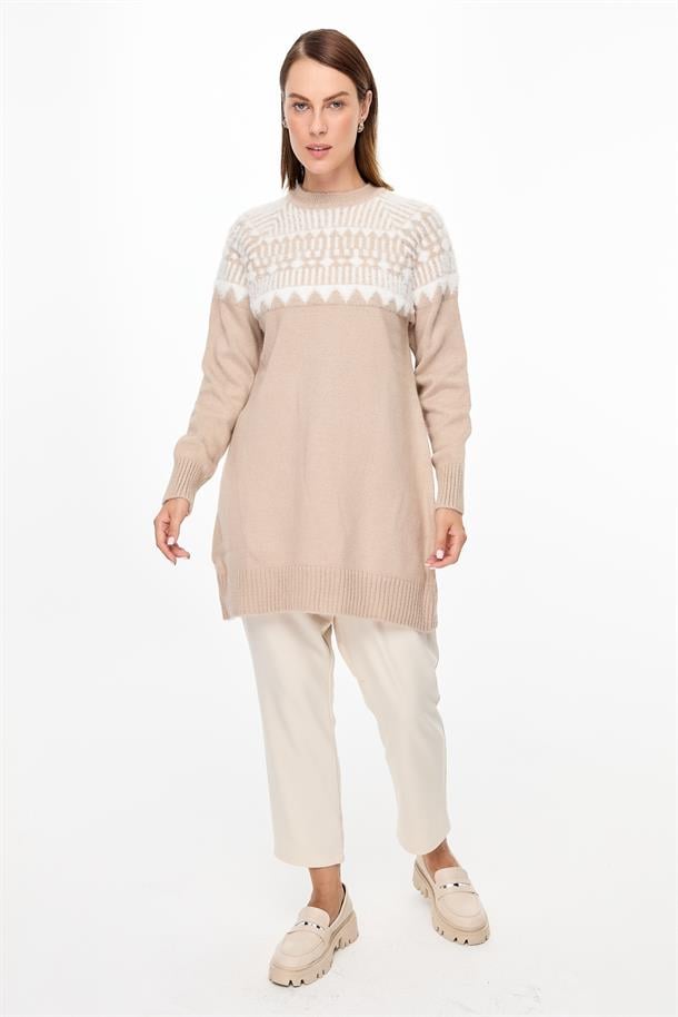 Desen Geçişli Triko Tunik-TAŞ