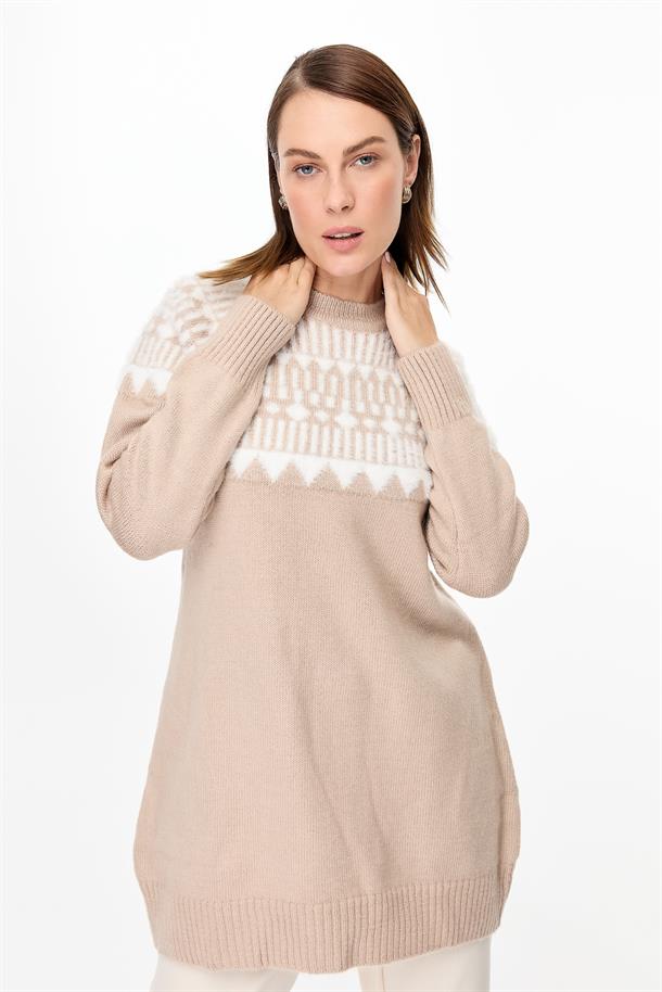 Desen Geçişli Triko Tunik-TAŞ