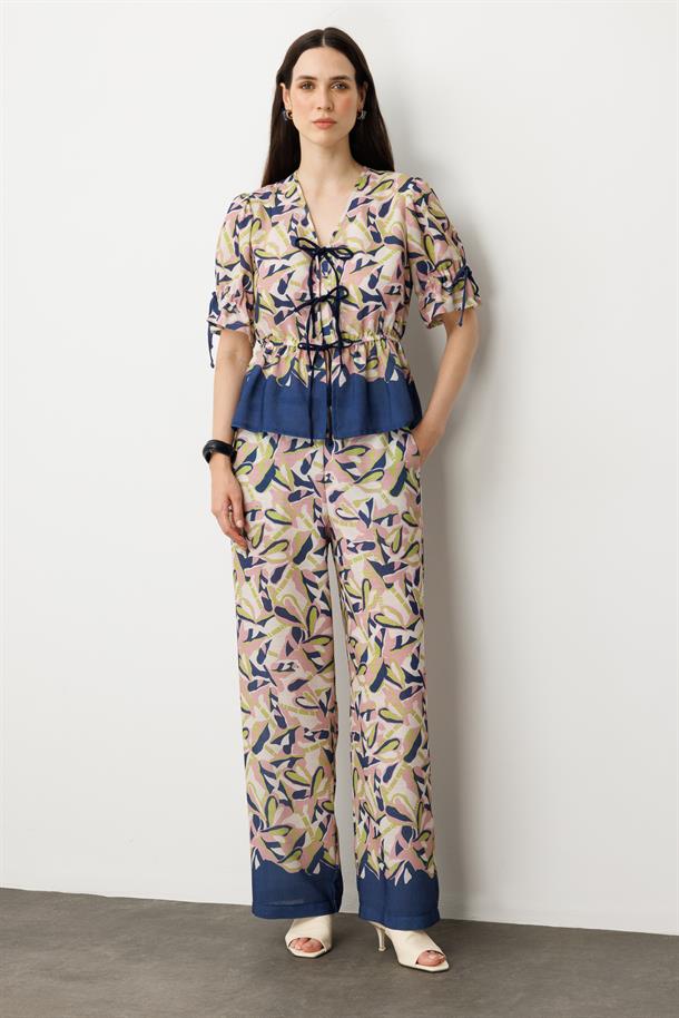 Desenli Bol Paça Pantolon-LACI