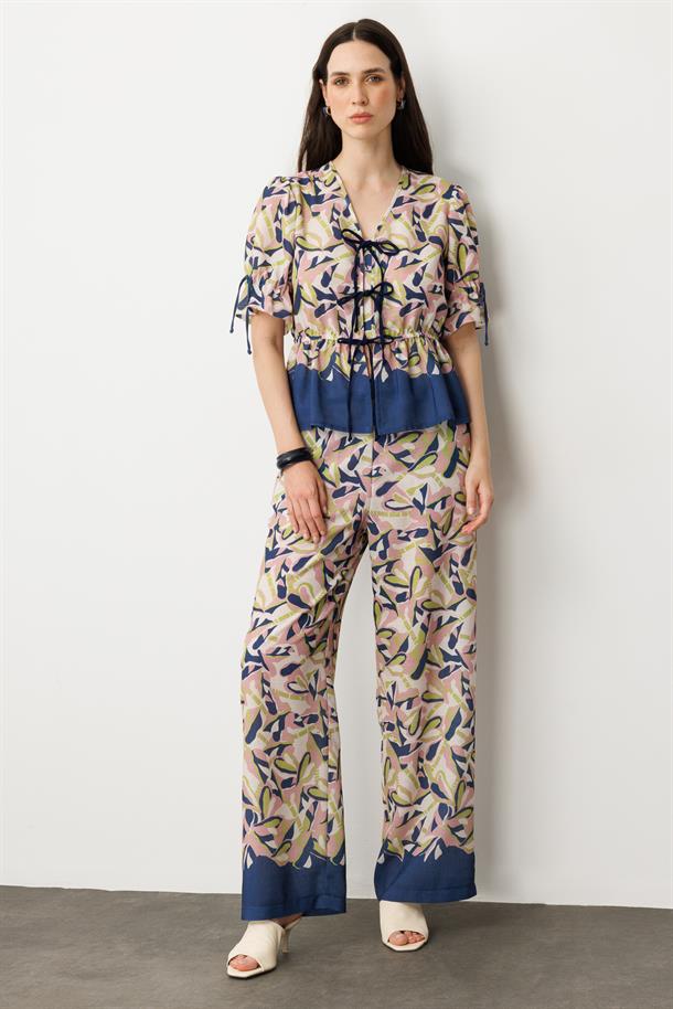 Desenli Bol Paça Pantolon-LACI