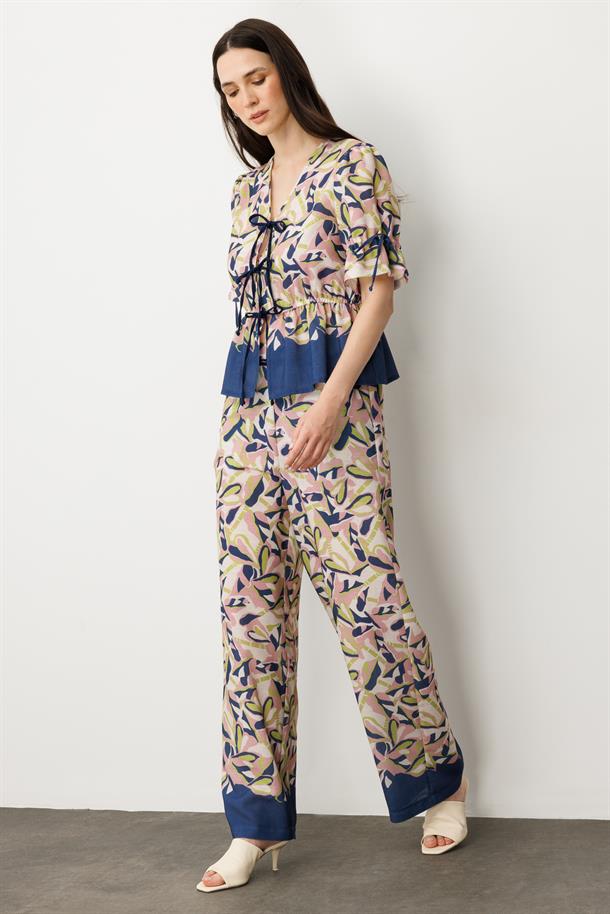 Desenli Bol Paça Pantolon-LACI