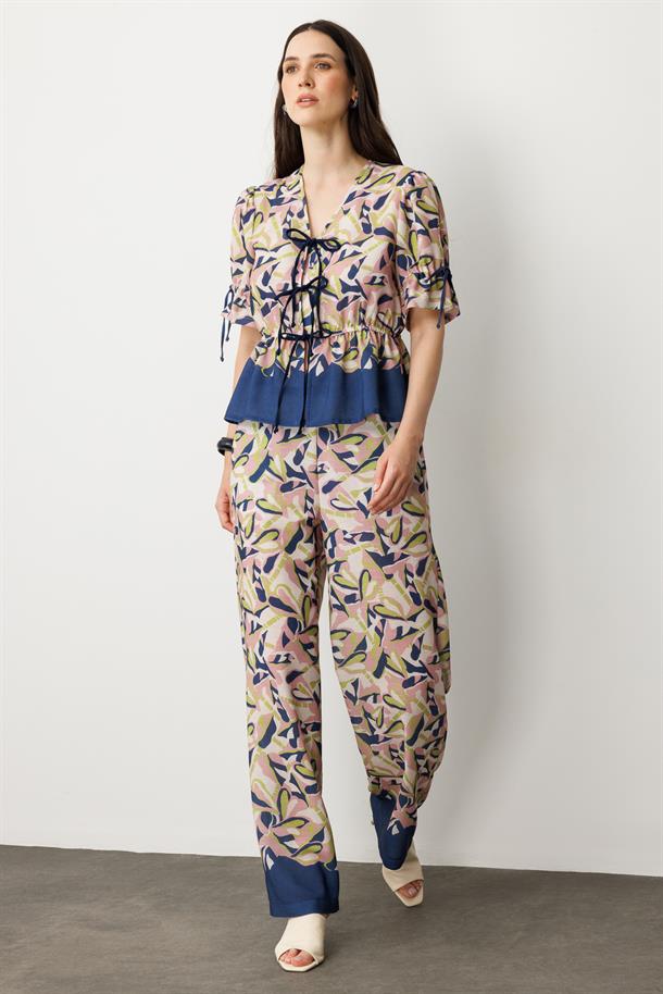 Desenli Bol Paça Pantolon-LACI