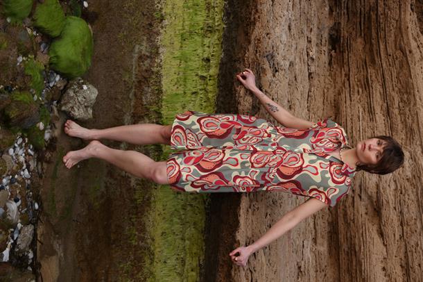 Desenli Keten Elbise-ÇAĞLA