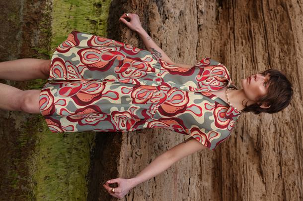 Desenli Keten Elbise-ÇAĞLA