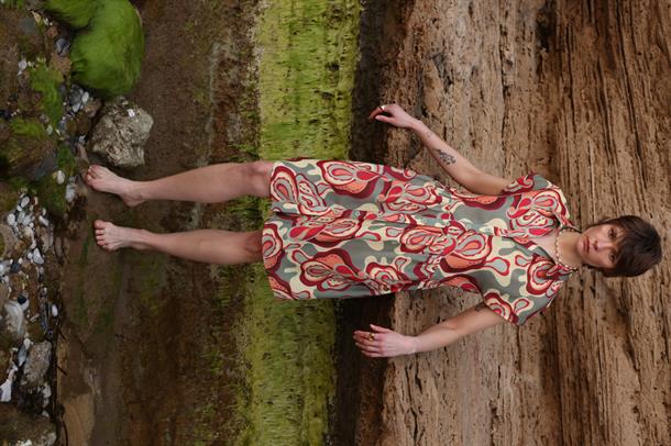 Desenli Keten Elbise-ÇAĞLA